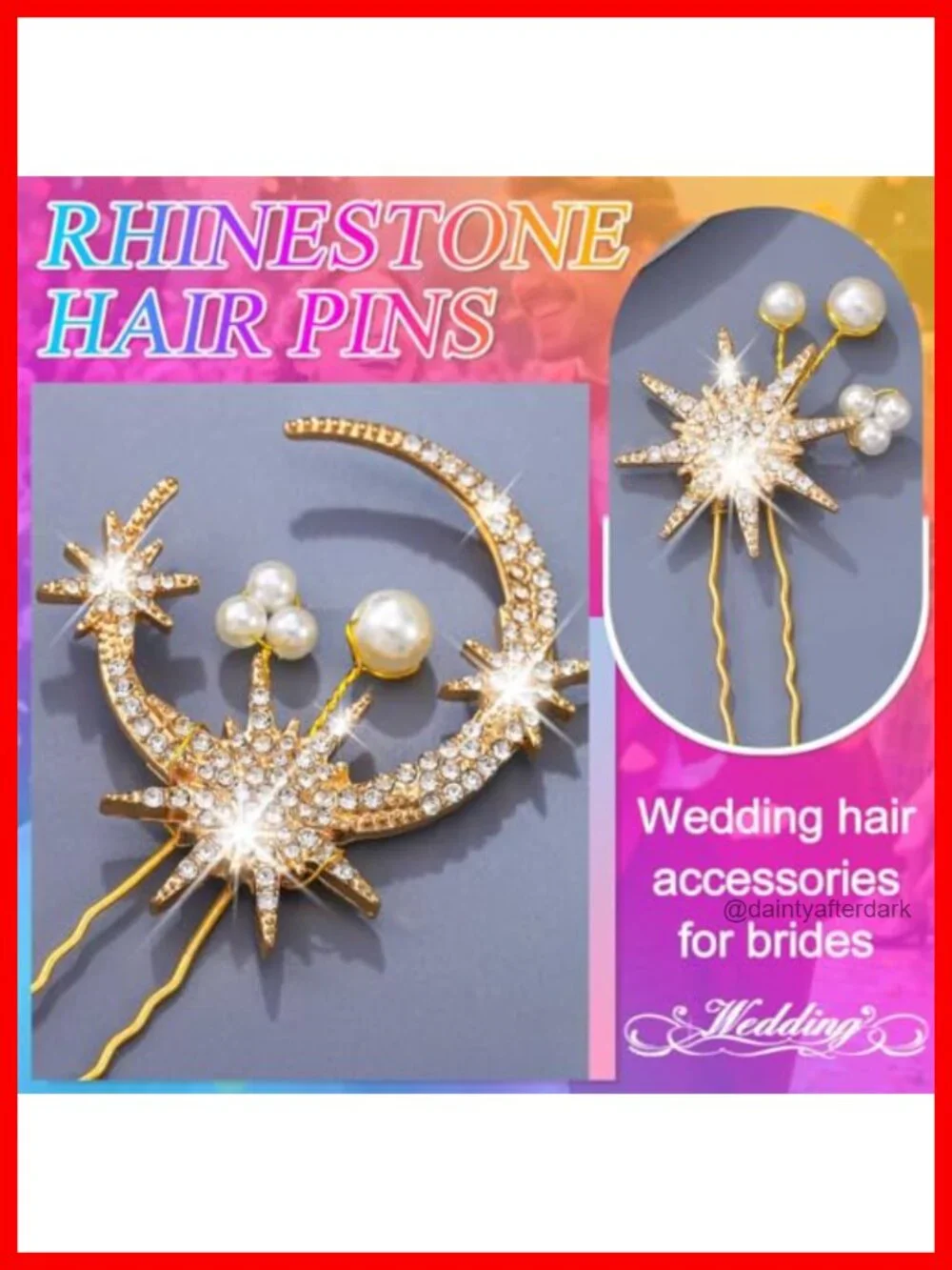Rhinestone Star Moon Wedding Hair Pins Bridal Hair Accessories Pack of 4